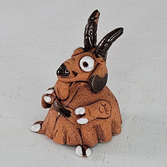 Whimsical Handmade Goat Figurine With Flower Miniature - Picture 8 of 8